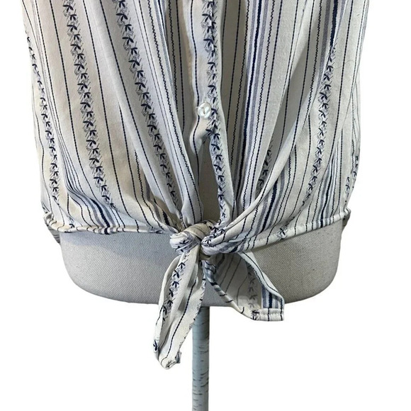 Eden & Olivia Striped Button Up Tank Top Medium Front Hem Tie Collared Pocket - Picture 7 of 10